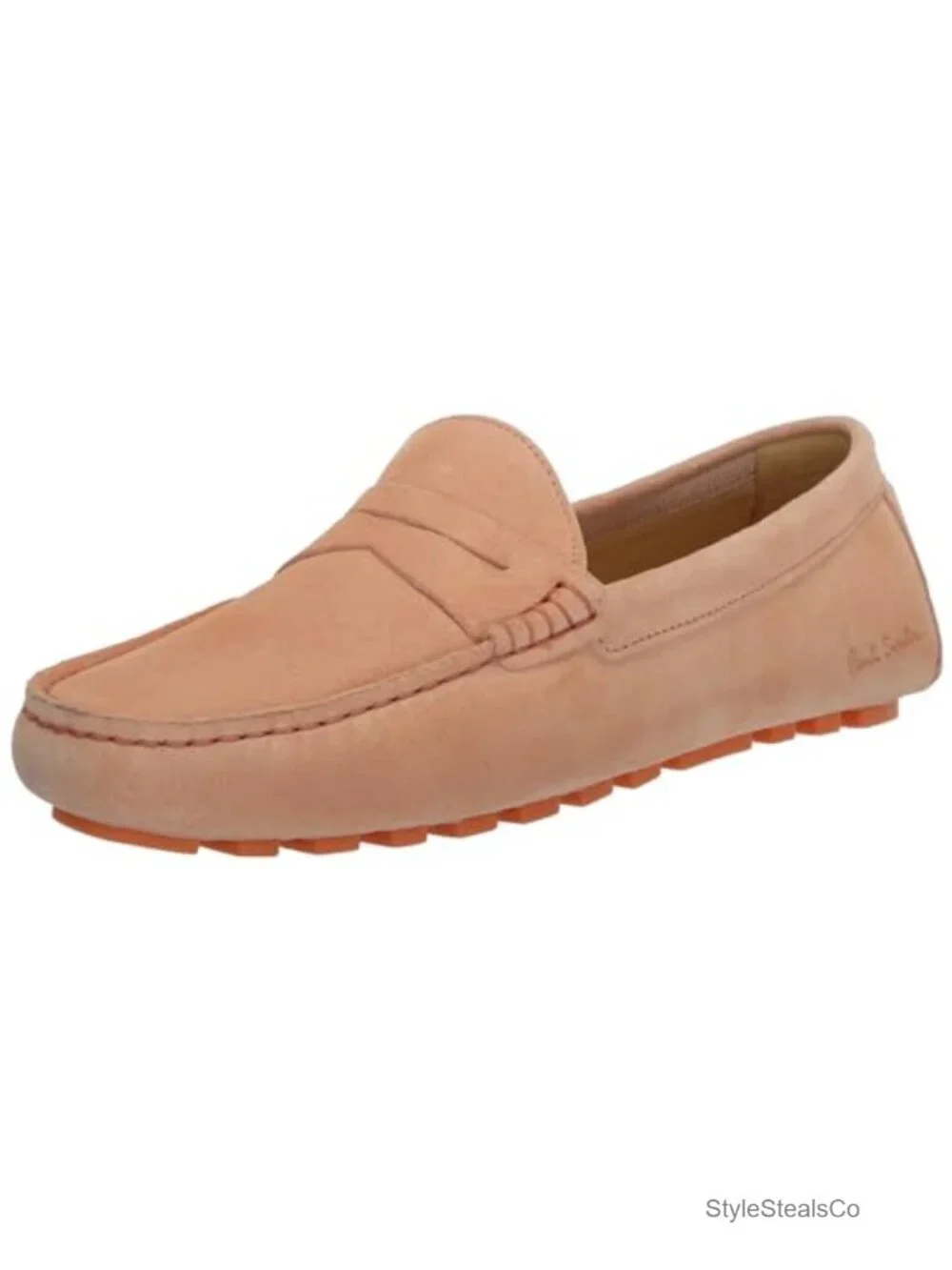Penny Loafer Style Suede Loafers, Embossed Logo, Grooved Sole